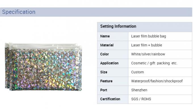 製造業者の設計ジッパー ロックのジッパー レーザーのフィルムのプラスチック・バッグの化粧品/宝石類のための耐震性のレーザー光線写真泡郵便利用者袋